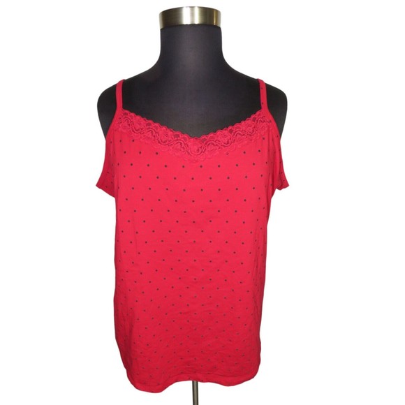 Catherines Suprema Red Polka Dot Lace Trimmed Tank Top Shirt Plus 3X Petite - Picture 1 of 7